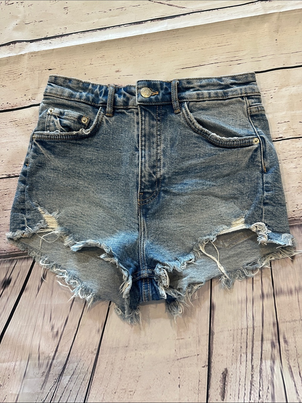 Zara Distressed Denim Cutoff Shorts - Blue
